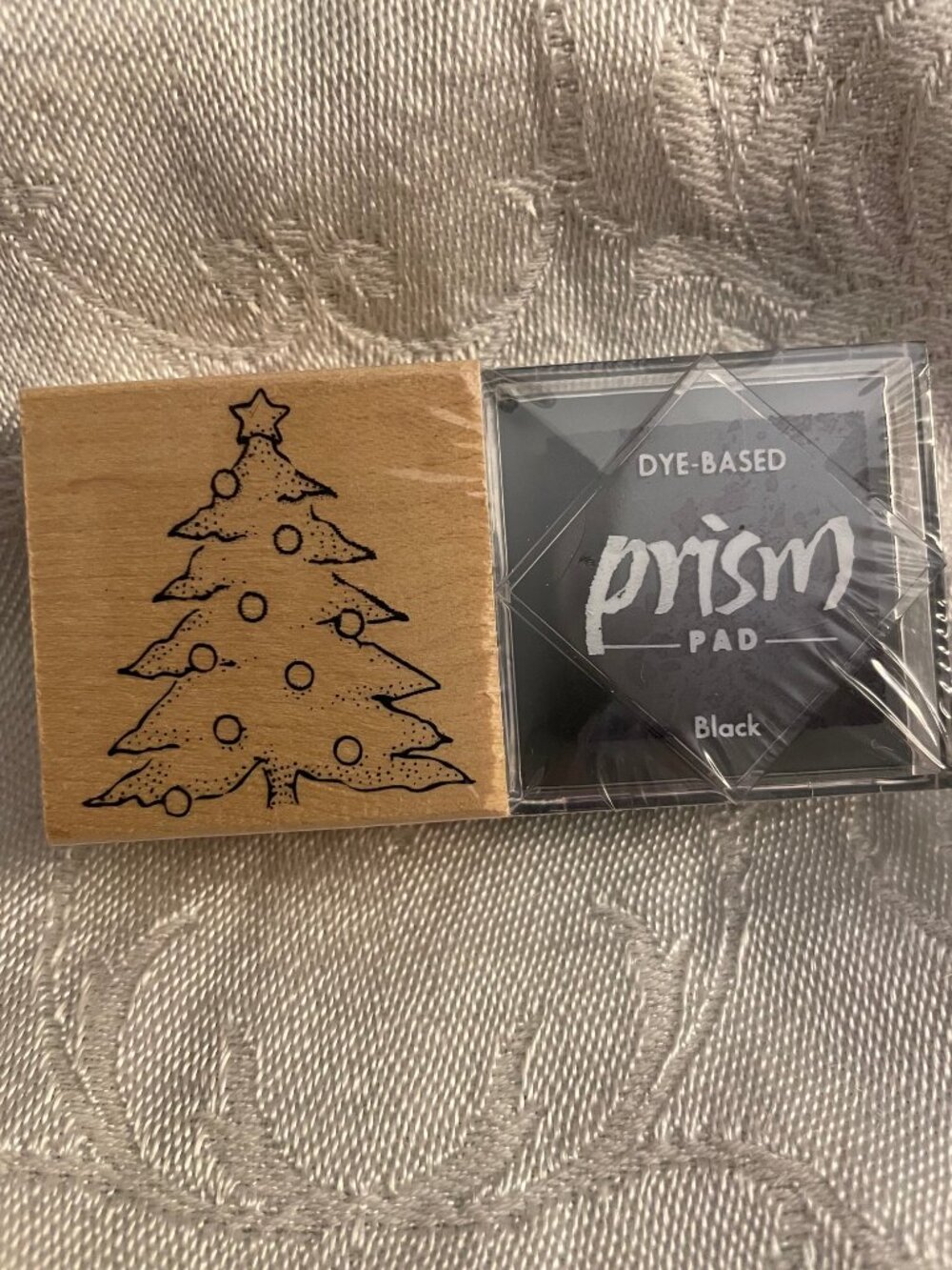 1996 Rubber Stampede Christmas Tree Stamp with Wood Top and Black Prism Ink Pad